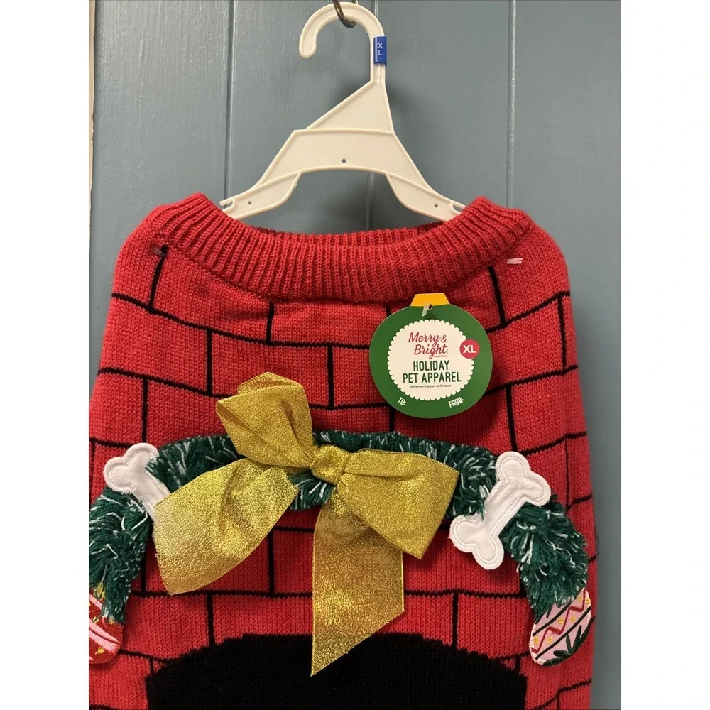 Merry Bright Holiday FIREPLACE Sweater Pet Christmas‎ Halloween Dog Costume XL
